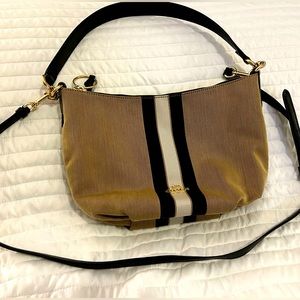 Coach small Skylar hobo - tan, black and white fabric handbag